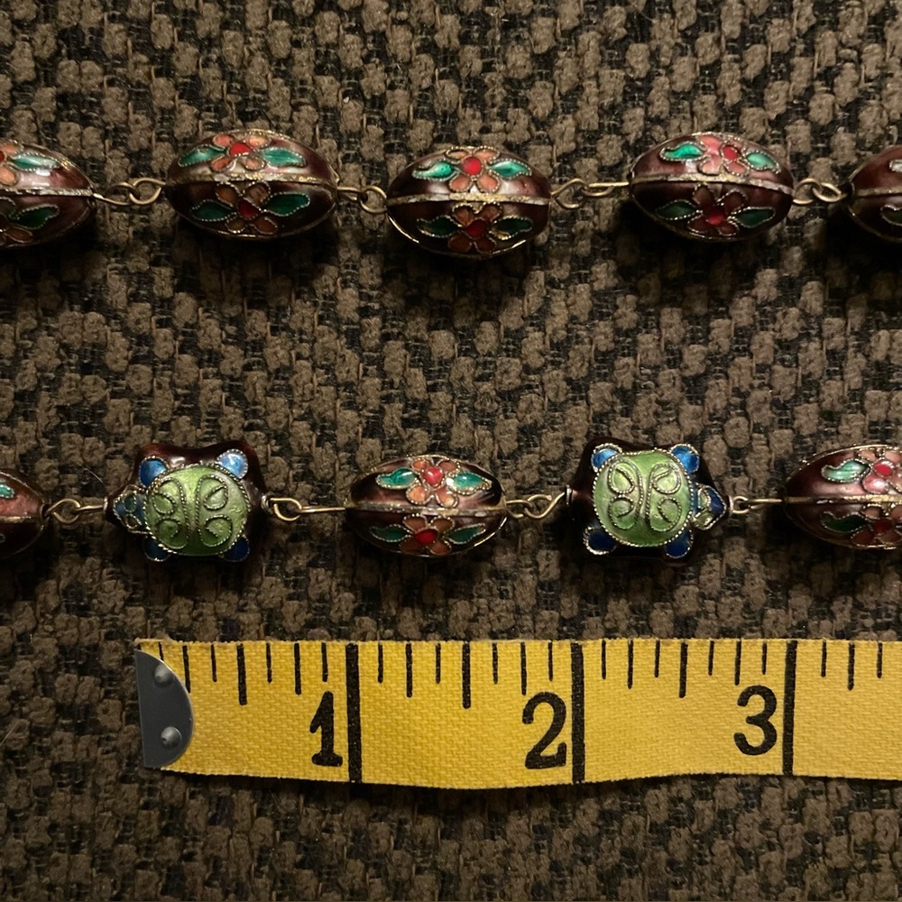 Purple Turtle and Flower Cloisonne Necklace, 28” - Picture 4 of 6